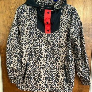 J. Crew Woman’s Leopard Print Hoodie - Black, Tan, and Red, wind breaker